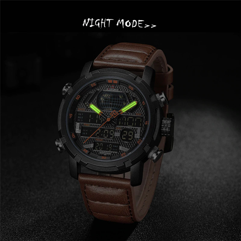 Digital Analog Sport Military Genuine Leather Watches Men's Wrist Watches Naviforce