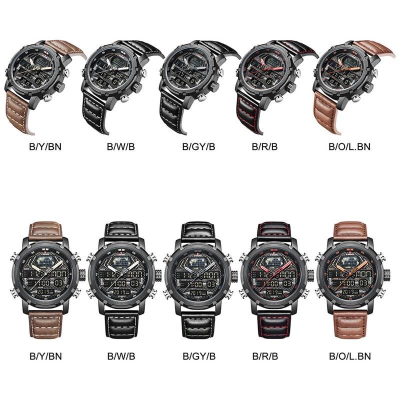 Digital Analog Sport Military Genuine Leather Watches Men's Wrist Watches Naviforce