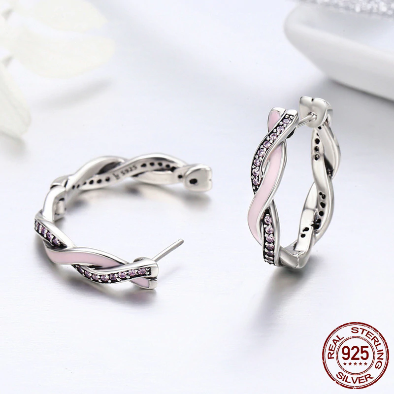 Pink and Clear CZ Twist Of Fate Hoop Earrings Women's Earrings Women's Jewelry