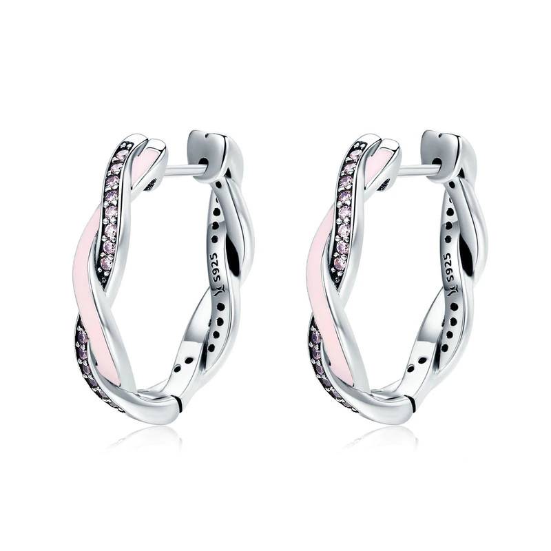 Pink and Clear CZ Twist Of Fate Hoop Earrings Women's Earrings Women's Jewelry