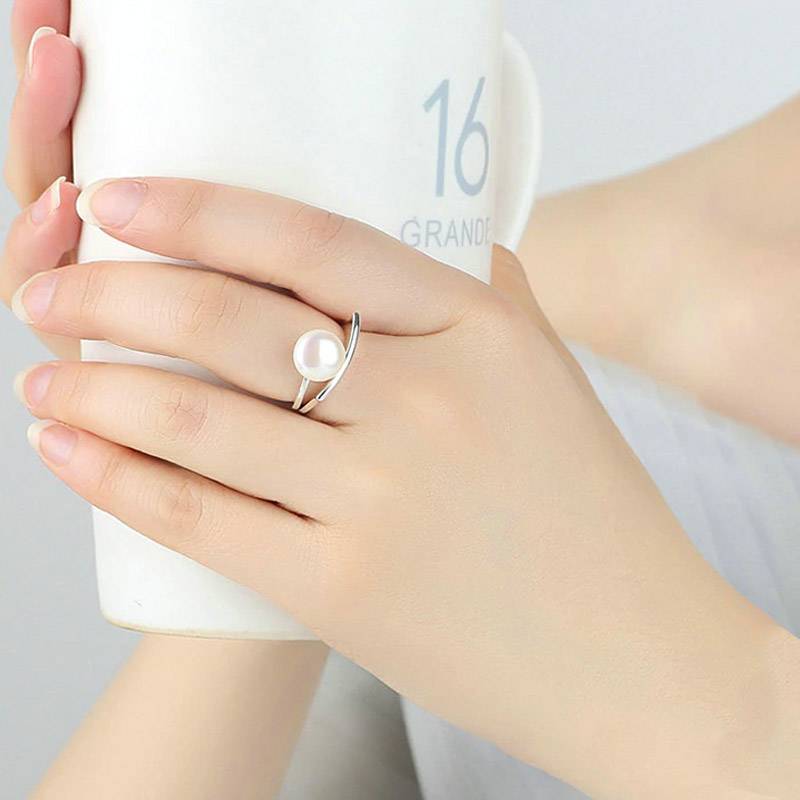 Sterling Silver Freshwater Pearl Engagement Ring Women's Rings
