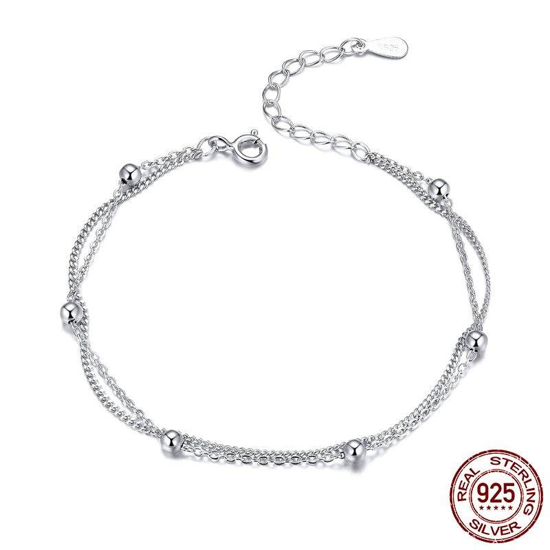 Silver Round Beads Double Layers Link Chain Bracelet Bracelets & Bangles Women's Jewelry