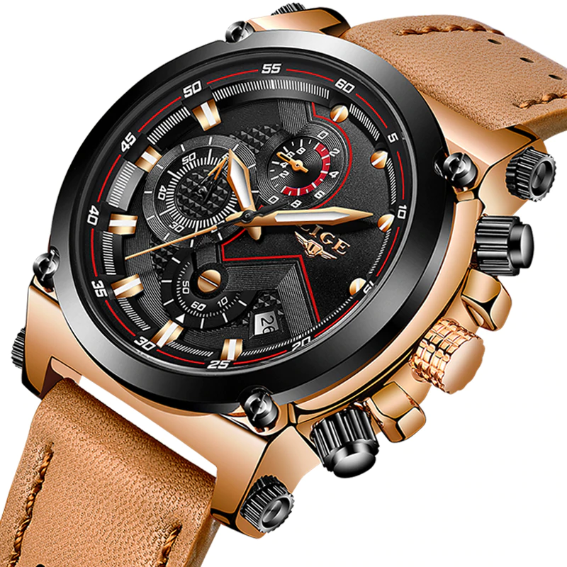 LIGE Watch Waterproof Quartz with Leather Strap Lige Men's Wrist Watches