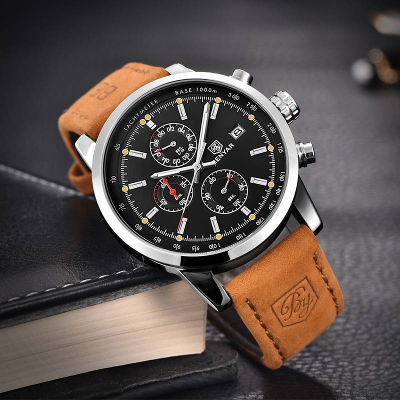 BENYAR Men's Round Leather Wrist Watch Benyar Men's Wrist Watches