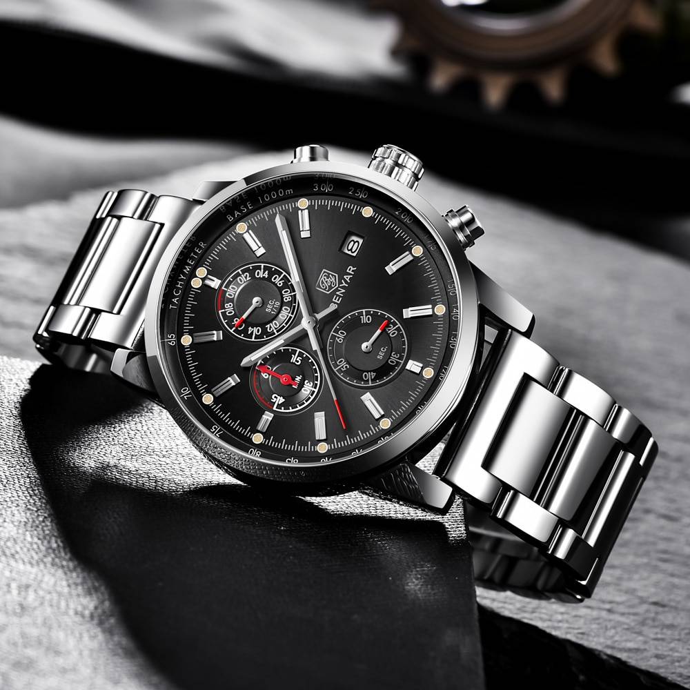 BENYAR Men's Round Leather Wrist Watch Benyar Men's Wrist Watches