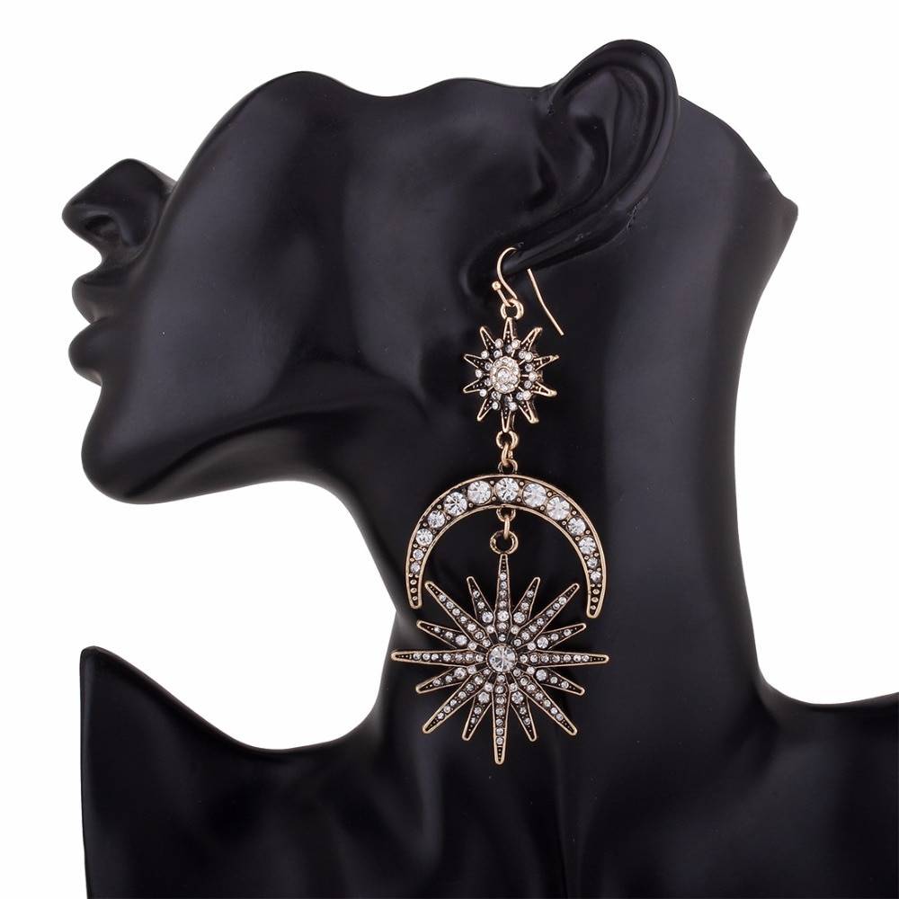 Luxury Moon and Star Chandelier Earrings for Women Women's Earrings Women's Jewelry