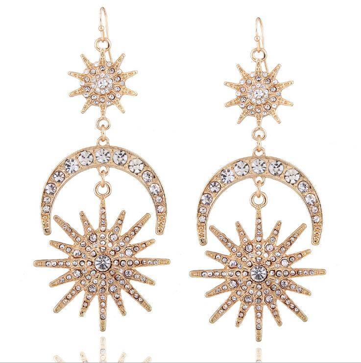 Luxury Moon and Star Chandelier Earrings for Women Women's Earrings Women's Jewelry