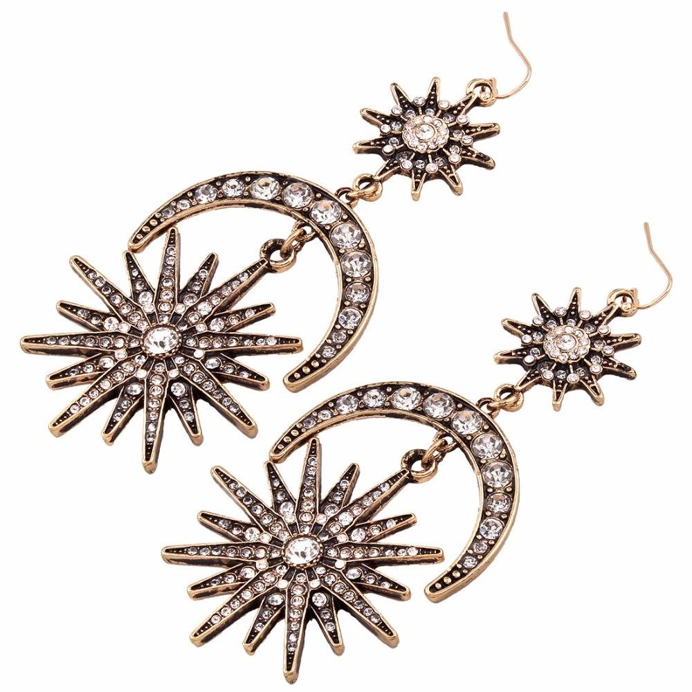 Luxury Moon and Star Chandelier Earrings for Women Women's Earrings Women's Jewelry