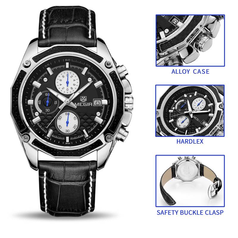 Quartz Watches for Men with Chronograph Megir