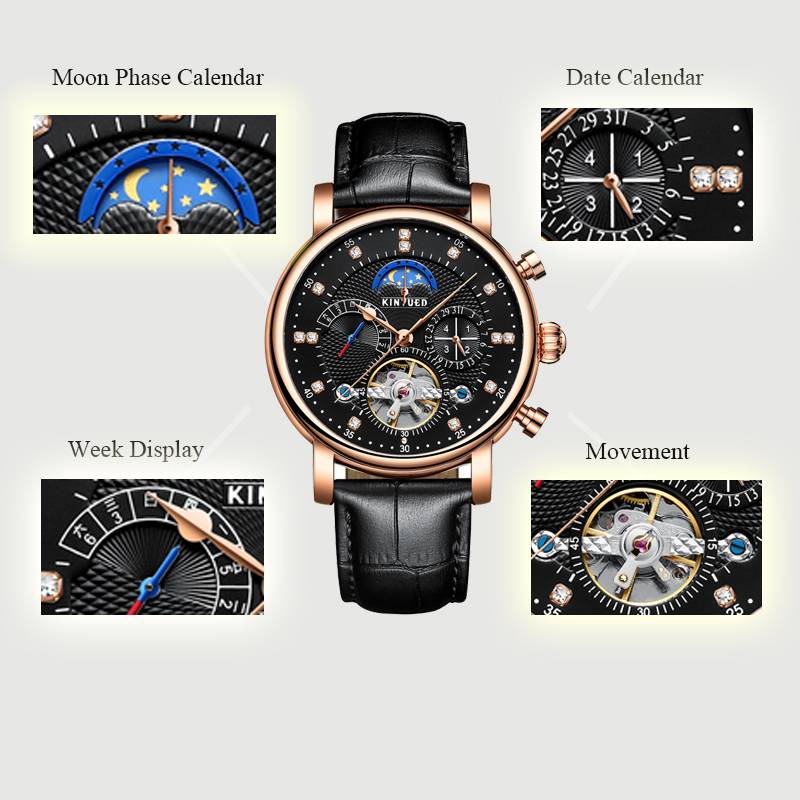 Moon Phase Mechanical Automatic Skeleton Watches for Men Men's Wrist Watches