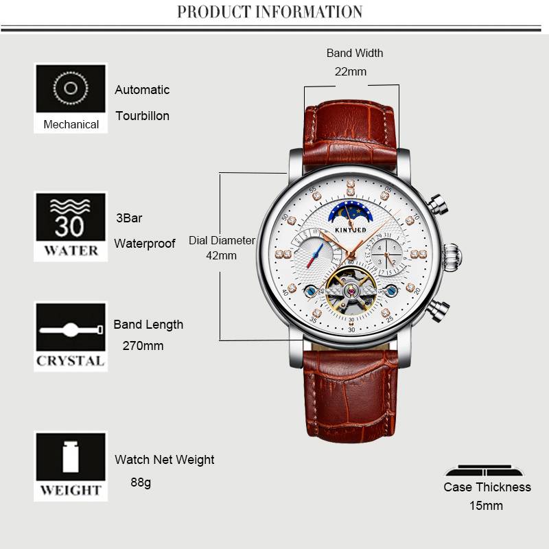 Moon Phase Mechanical Automatic Skeleton Watches for Men Men's Wrist Watches