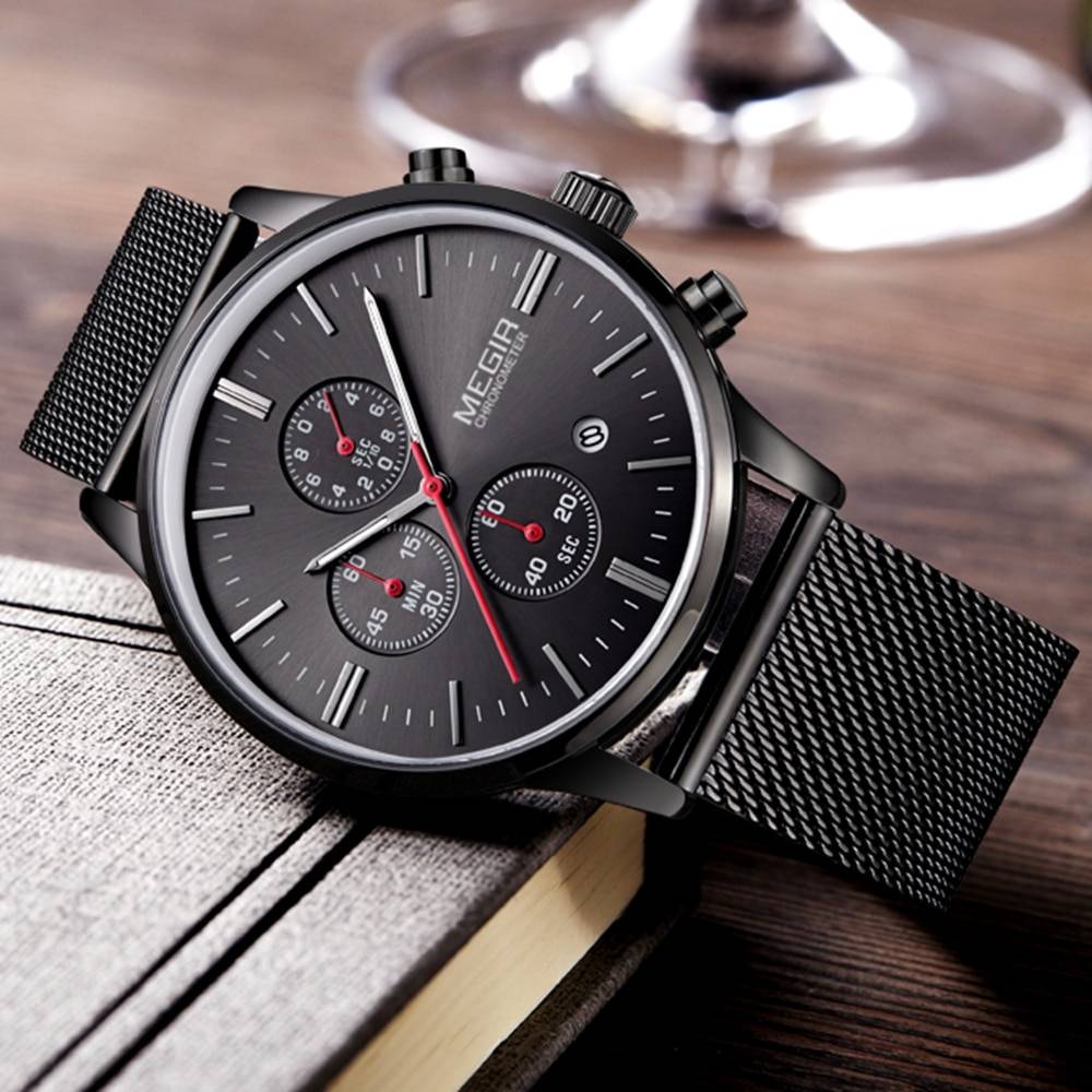 Wristwatches for Men with Metal Mesh Strap Megir Men's Wrist Watches