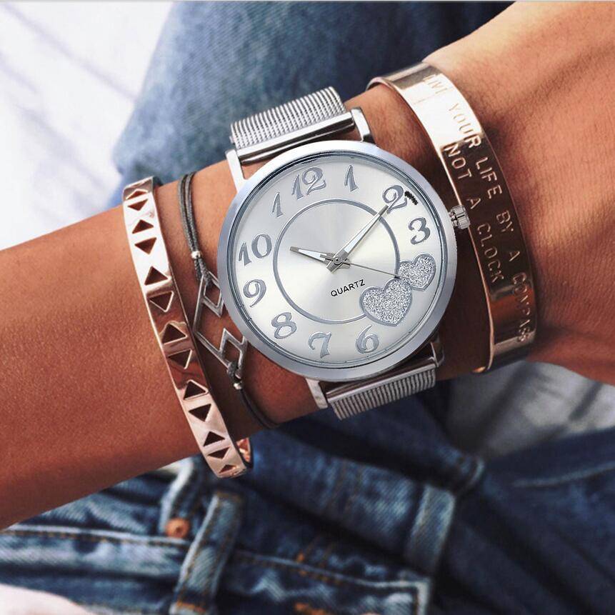 Women's Mesh Hearts Decorated Watch Women's Watches