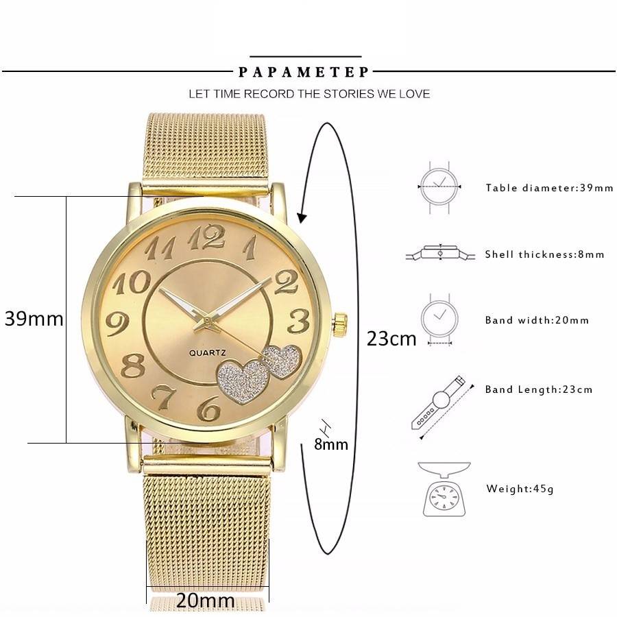 Women's Mesh Hearts Decorated Watch Women's Watches