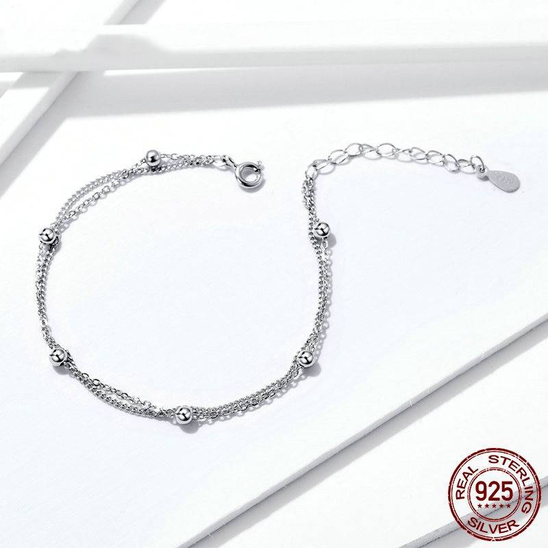 Silver Round Beads Double Layers Link Chain Bracelet Bracelets & Bangles Women's Jewelry