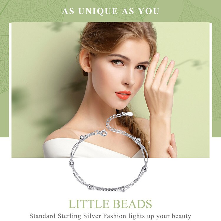 Silver Round Beads Double Layers Link Chain Bracelet Bracelets & Bangles Women's Jewelry