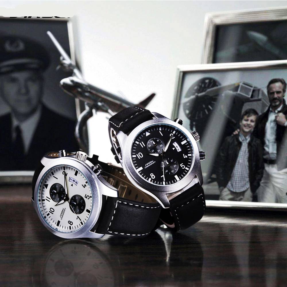 Classic Big Dial Pilot Chronograph Quartz Watches Men's Wrist Watches Sinobi