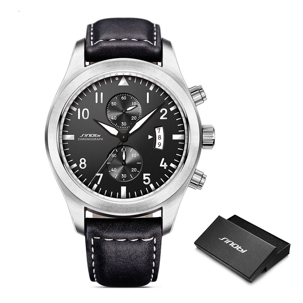 Classic Big Dial Pilot Chronograph Quartz Watches Men's Wrist Watches Sinobi