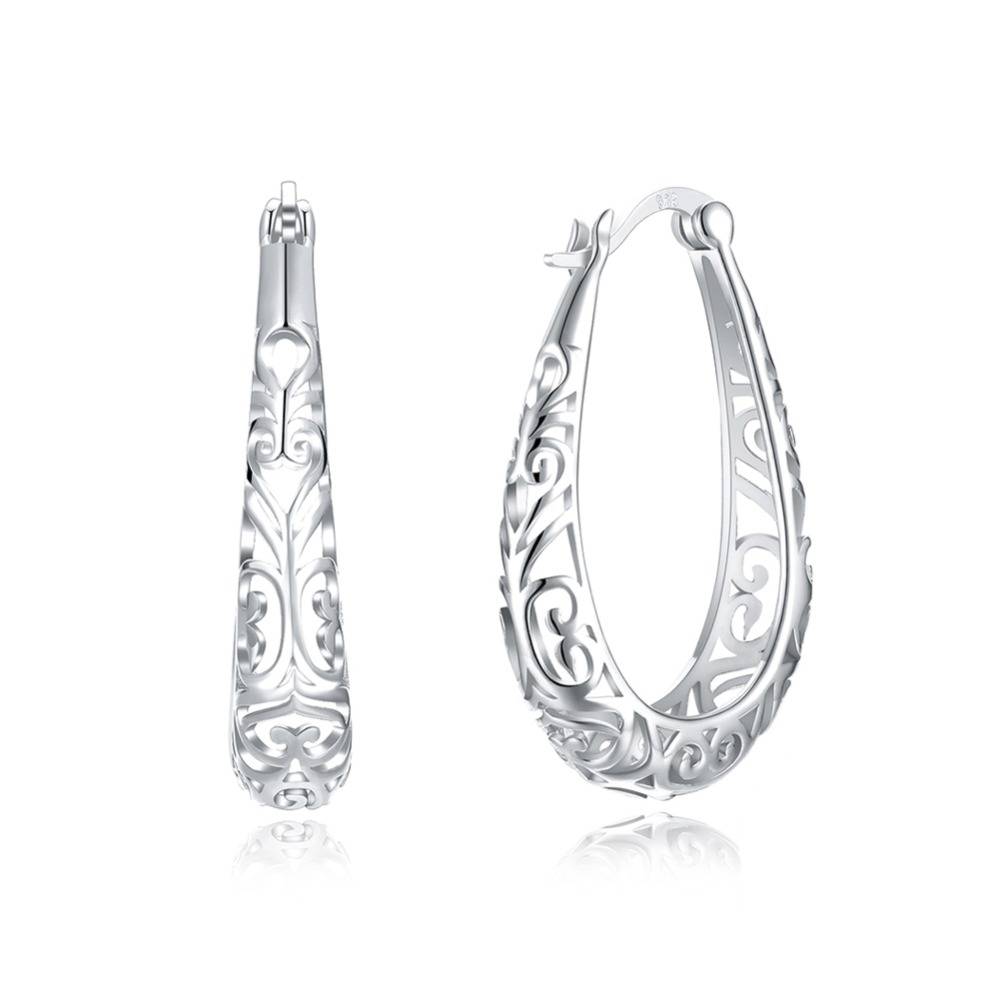 Sterling Silver Filigree Vintage Hoop Earrings Women's Earrings