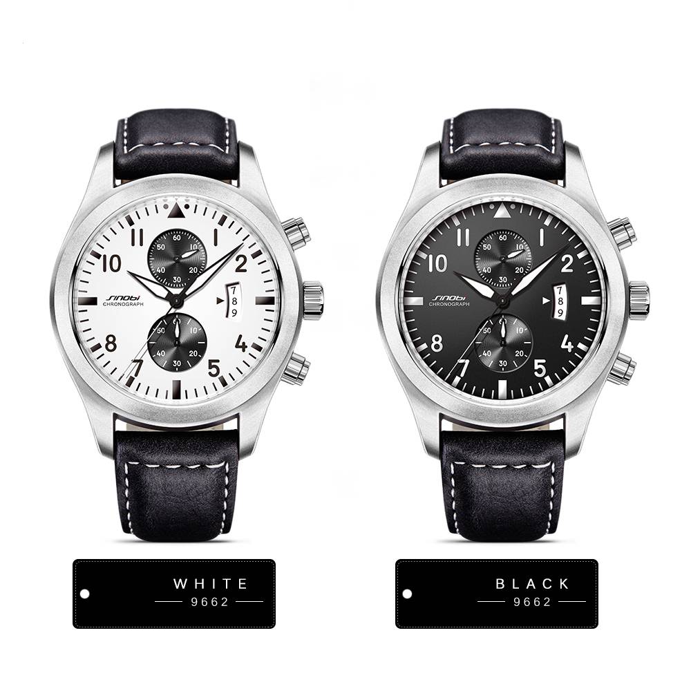 Classic Big Dial Pilot Chronograph Quartz Watches Men's Wrist Watches Sinobi