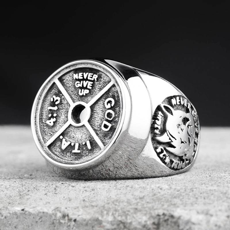 Personalized Barbell Totem Splicing Stainless steel Ring Mens Rings