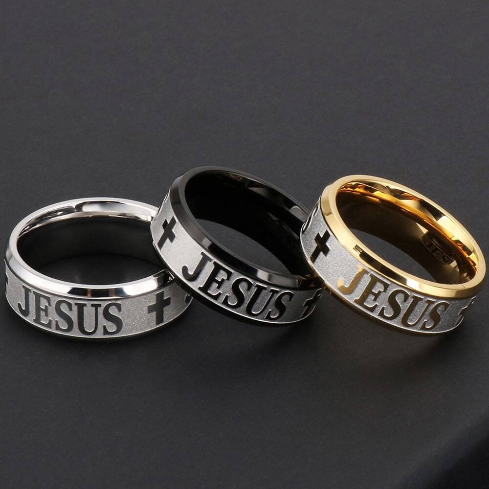 Men's Religious Christian Stainless Steel Jesus Ring Mens Rings