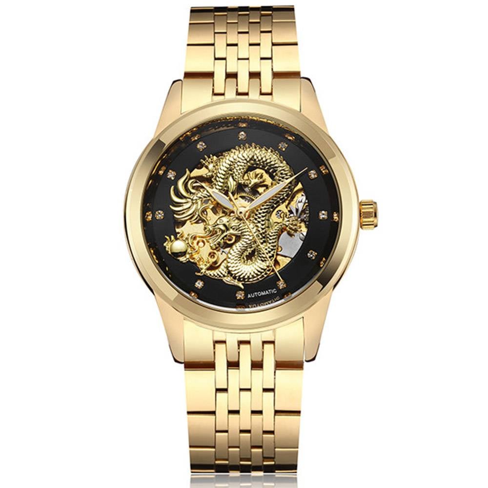 Men's Gold Dragon Skeleton Automatic Mechanical Watches | Jewelry Addicts