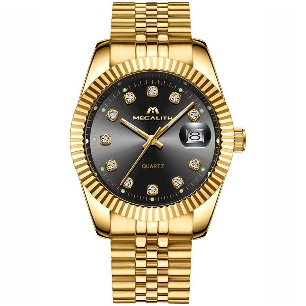 Luxury Business Series Cubic Zirconia Quartz Watch Megalith Men's Wrist Watches