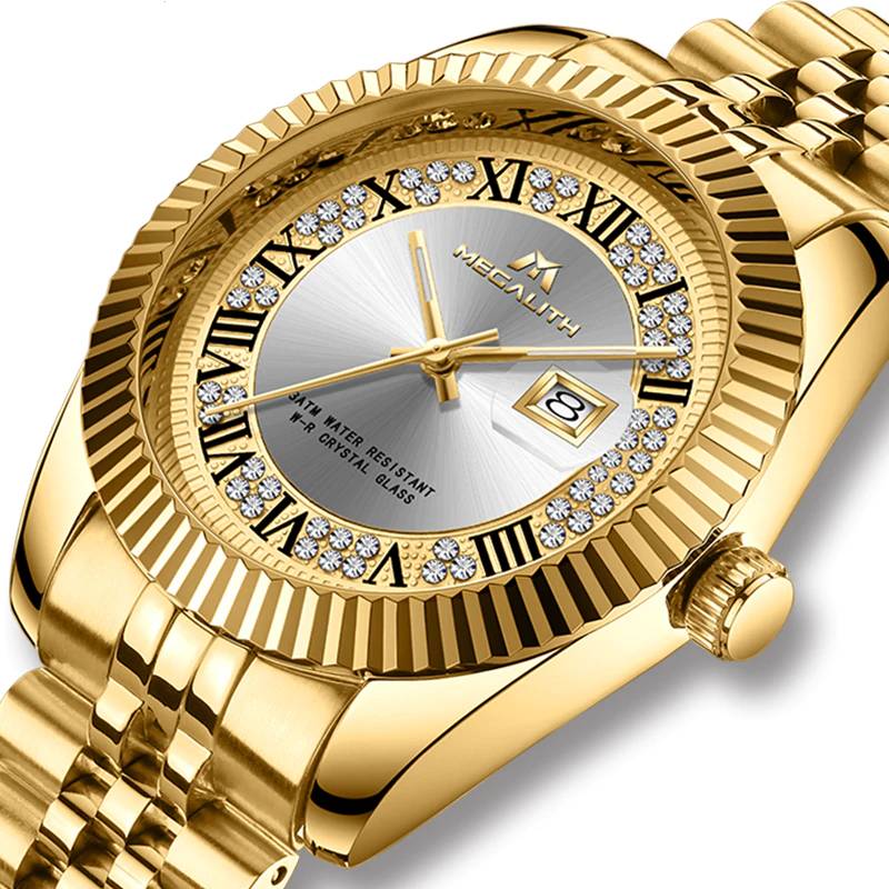 Luxury Business Series Cubic Zirconia Quartz Watch Megalith Men's Wrist Watches