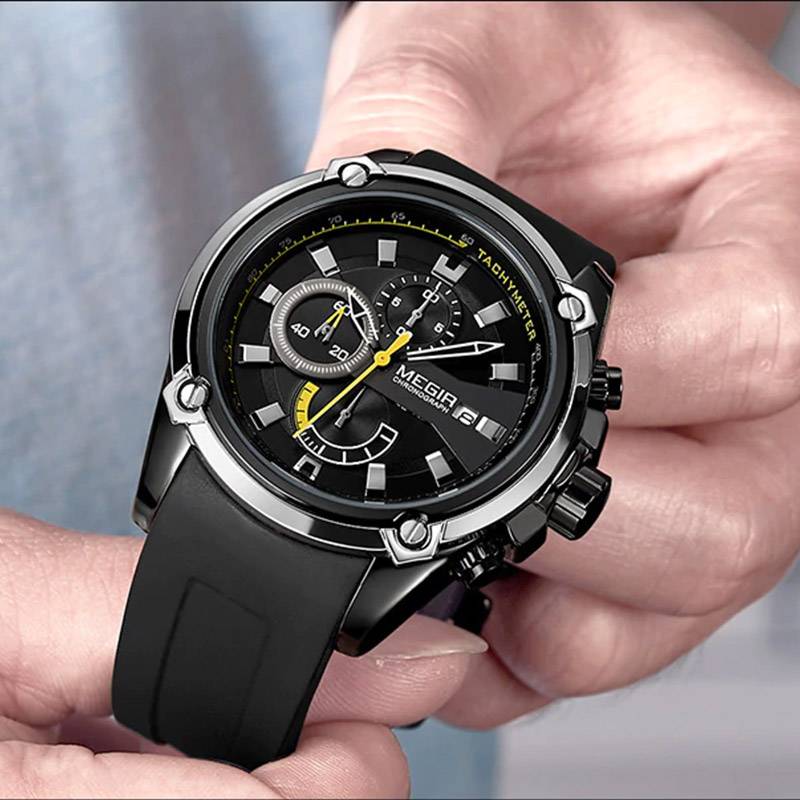 Men's Sport Automatic Quartz Silicone Strap Watch Megir Men's Wrist Watches