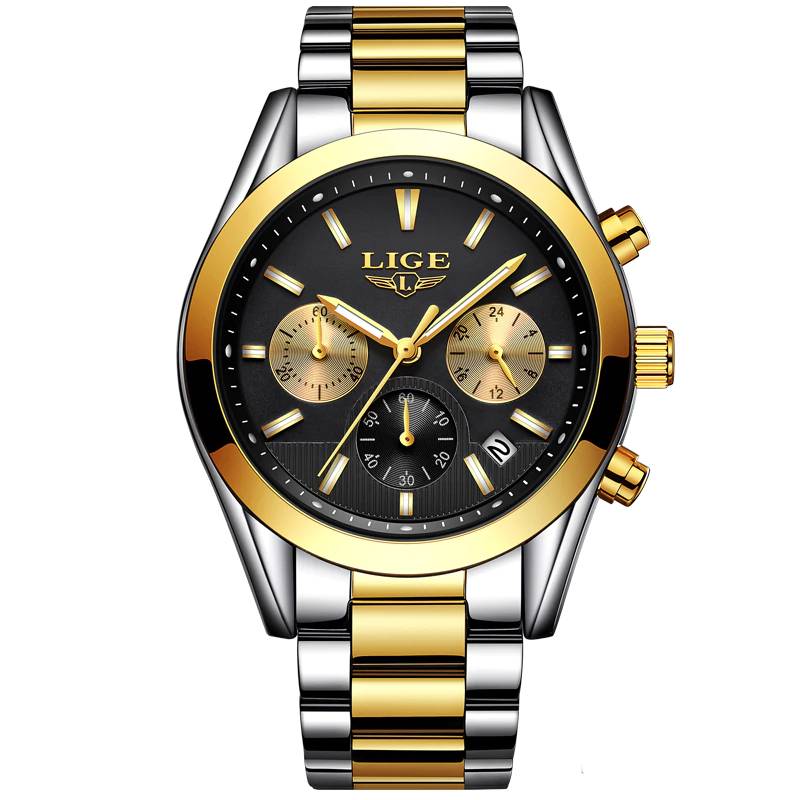 LIGE Chronograph Sport Waterproof Full Steel Watch Lige