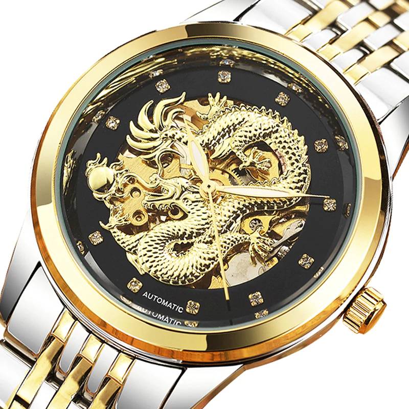 Men's Gold Dragon Skeleton Automatic Mechanical Watches Men's Wrist Watches