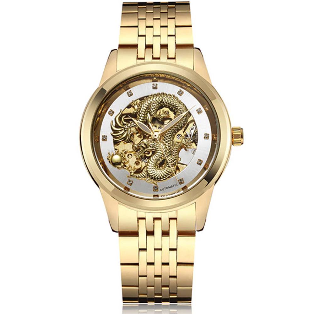 Men's Gold Dragon Skeleton Automatic Mechanical Watches Men's Wrist Watches