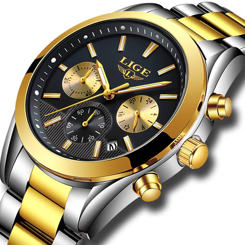 LIGE Chronograph Sport Waterproof Full Steel Watch Lige