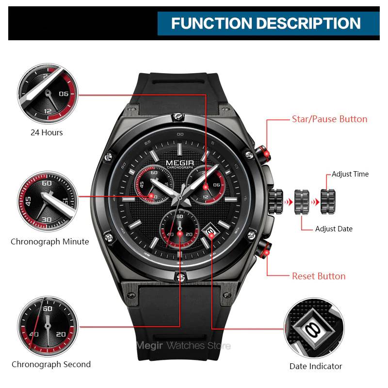 MEGIR Watch Sport Chronograph Silicone Strap G-O Megir Men's Wrist Watches