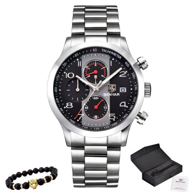 BENYAR Chronograph Quartz Stainless Steel Watch | Jewelry Addicts