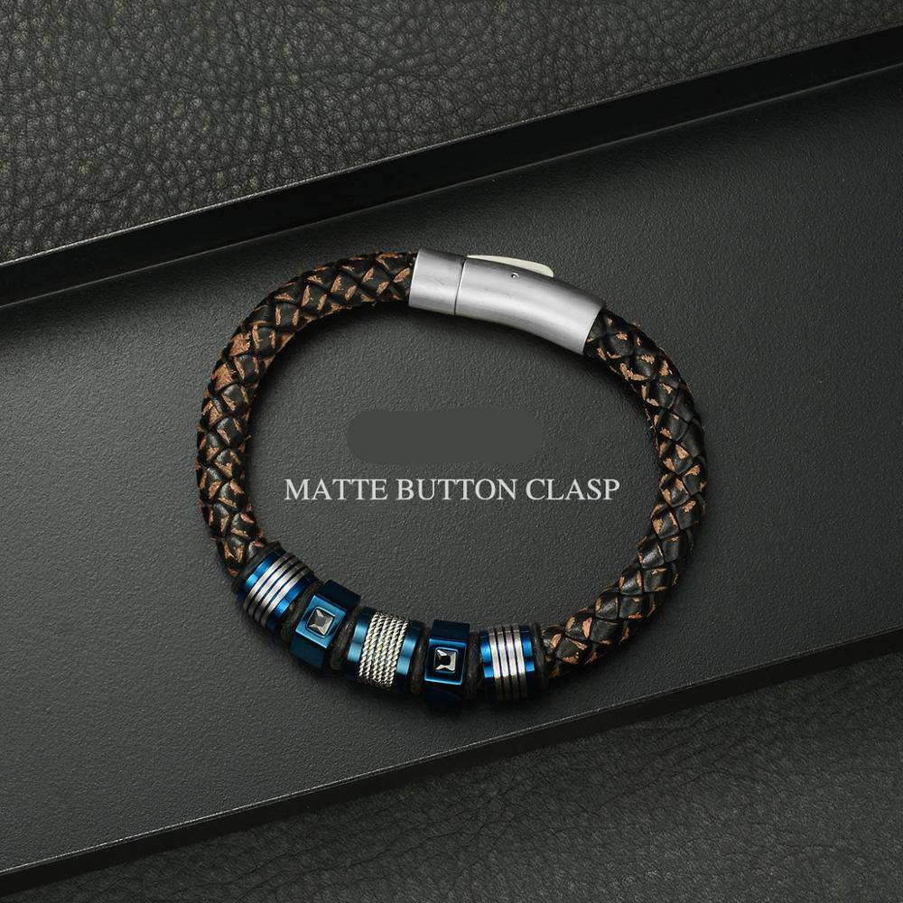 Leather Braided Black Zircon Blue Beads Bracelet Men's Bracelets Men's Jewelry