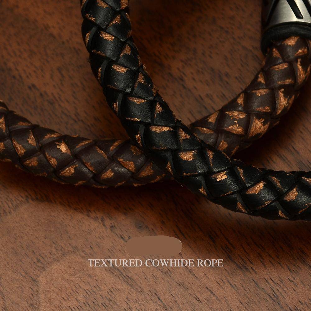 Leather Braided Black Zircon Blue Beads Bracelet Men's Bracelets Men's Jewelry