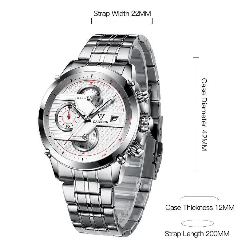 CADISEN Casual Stainless Steel Quartz Watch Cadisen Men's Wrist Watches Watches