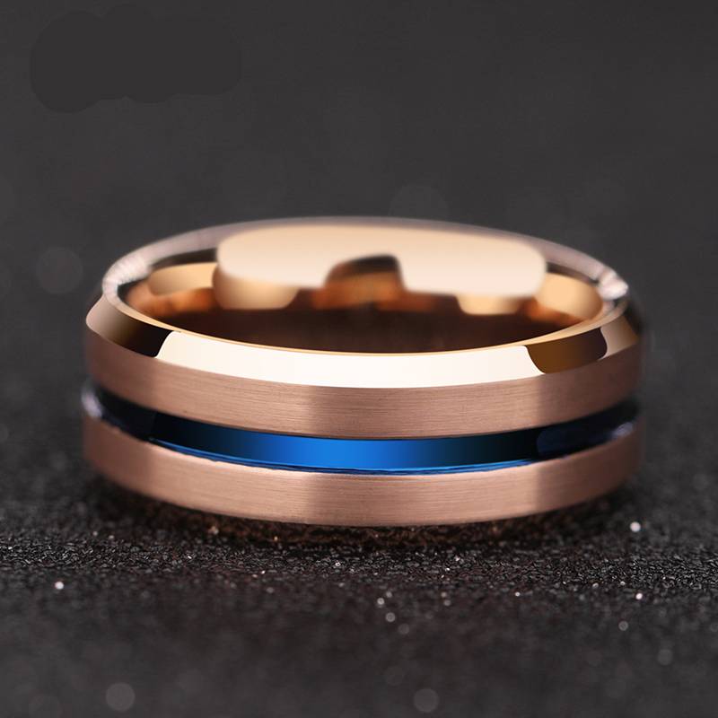 Mens Tungsten Brushed Ring with Blue Groove Mens Rings