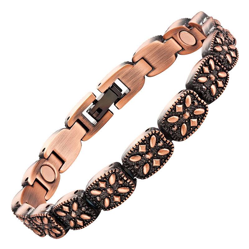 Womens Copper Bracelet Magnetic Antique Flowers | Jewelry Addicts