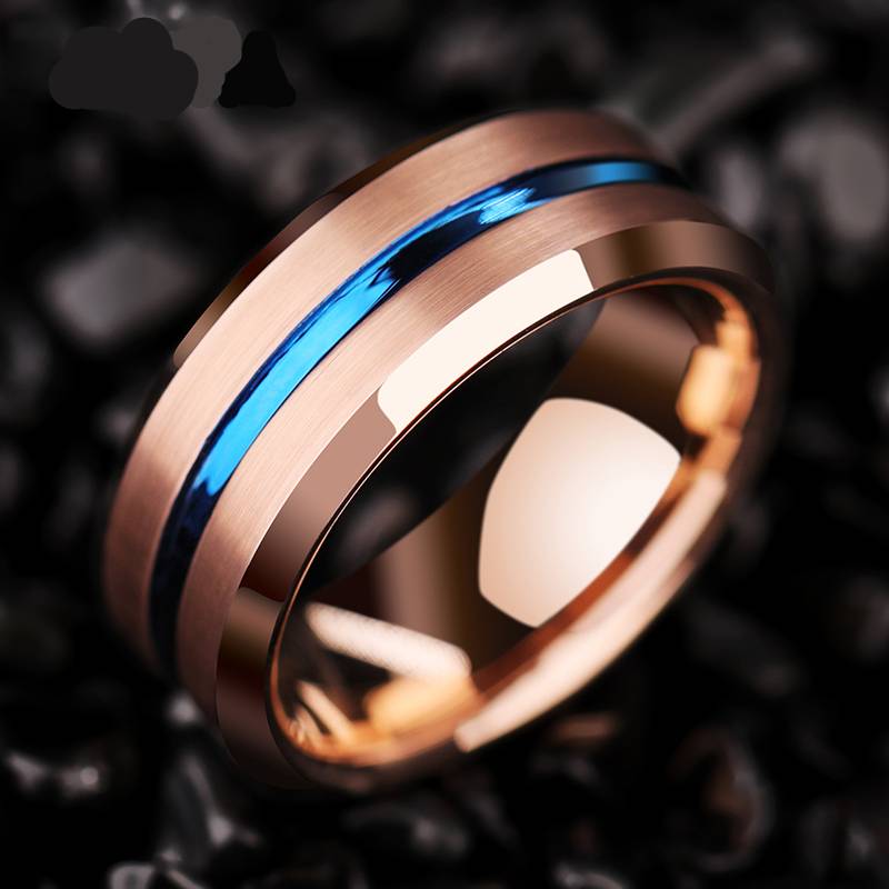 Mens Tungsten Brushed Ring with Blue Groove Mens Rings