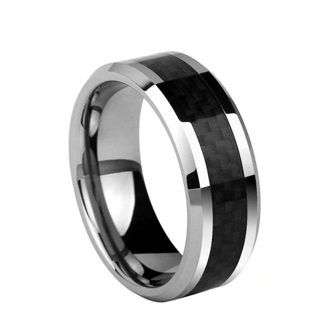 Men's Tungsten Ring With Black Inlay Carbon Fiber | Jewelry Addicts