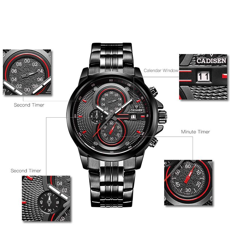 2020 CADISEN Quartz Stainless steel Military Watch Cadisen Men's Wrist Watches