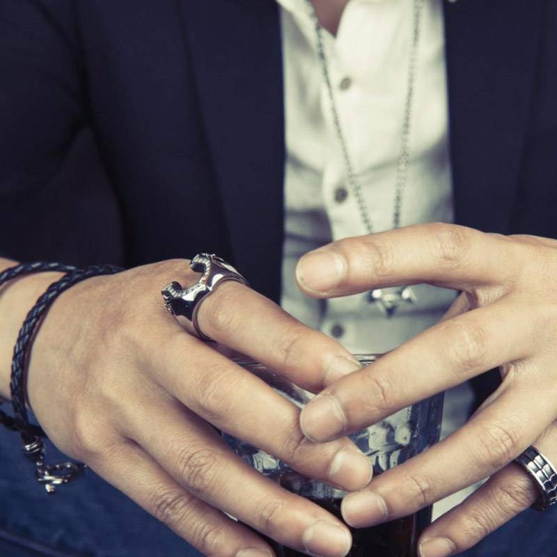 Letter V Victory Cubic Zircon Stainless steel Ring Mens Rings