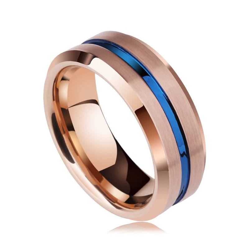 Mens Tungsten Brushed Ring with Blue Groove Mens Rings
