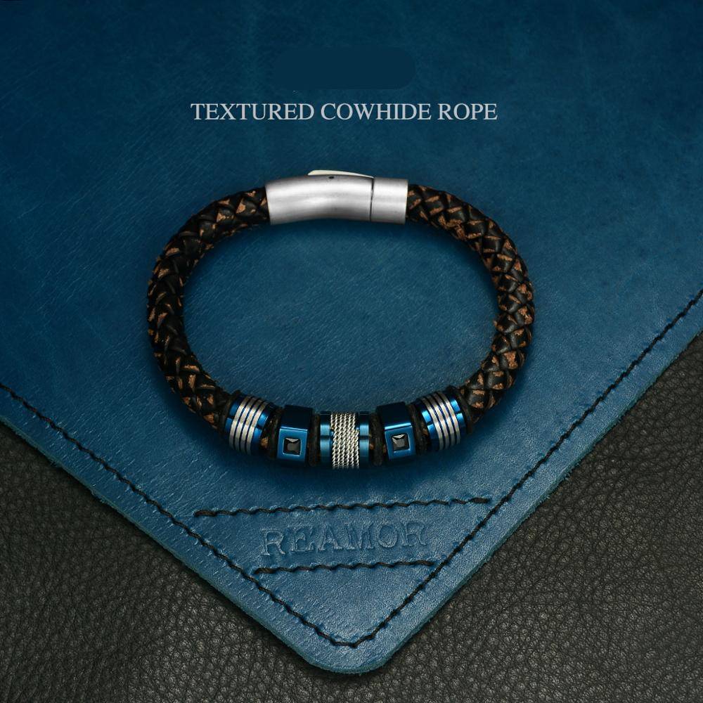 Leather Braided Black Zircon Blue Beads Bracelet Men's Bracelets Men's Jewelry
