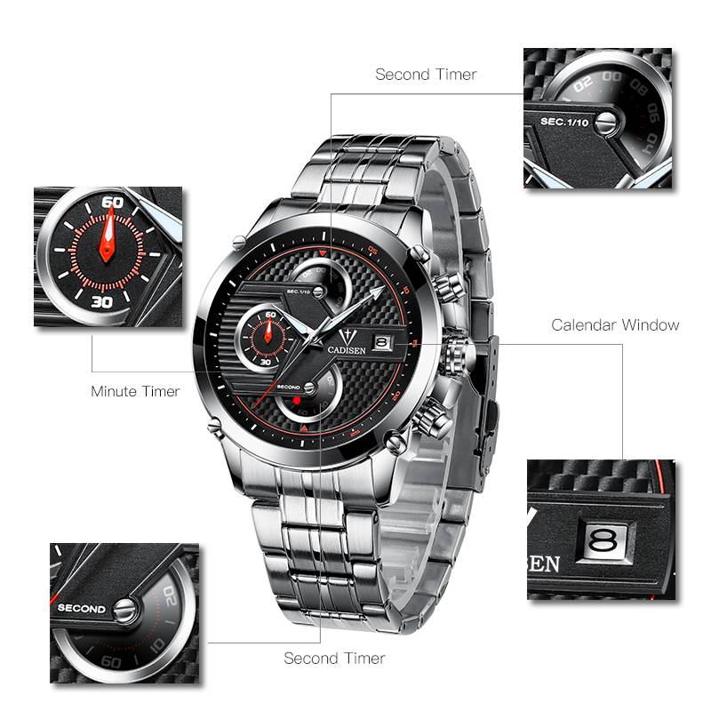 CADISEN Casual Stainless Steel Quartz Watch Cadisen Men's Wrist Watches Watches