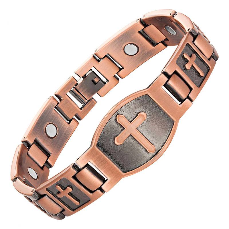 Men Cross Pattern Antique Copper Magnetic Bracelet Christian Magnetic Therapeutic Bracelets