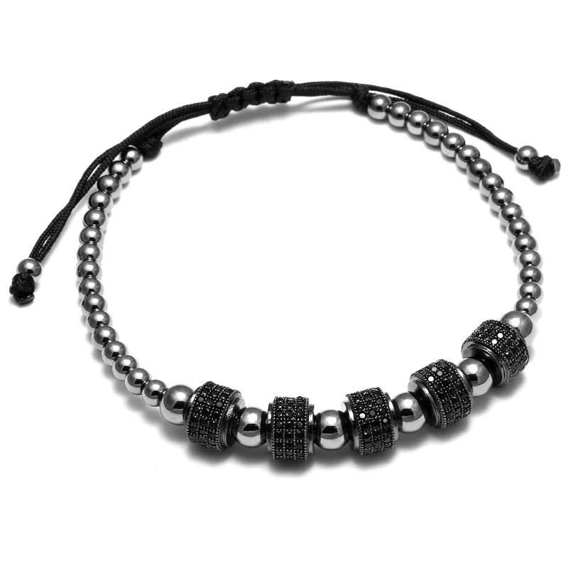 Men's Bracelet Beads Micro Pave Black CZ Men's Bracelets